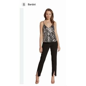 BARDOT Black Elegant Silver Sequin Camisole Top Size 12 XL Festive Holidays NYE